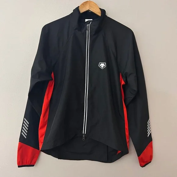 Descente Men's Large Cycling Jacket Black Red Lightweight Windbreaker Full Zip - Picture 1 of 8